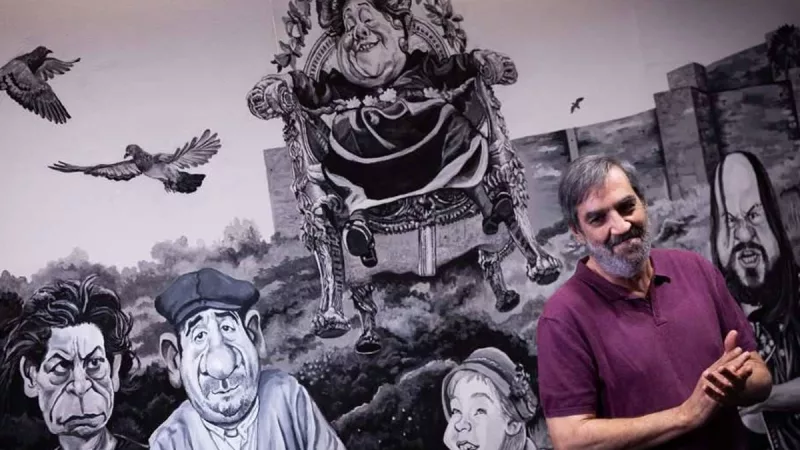 Idígoras transforma el Cine Albéniz con un mural que celebra el cine español