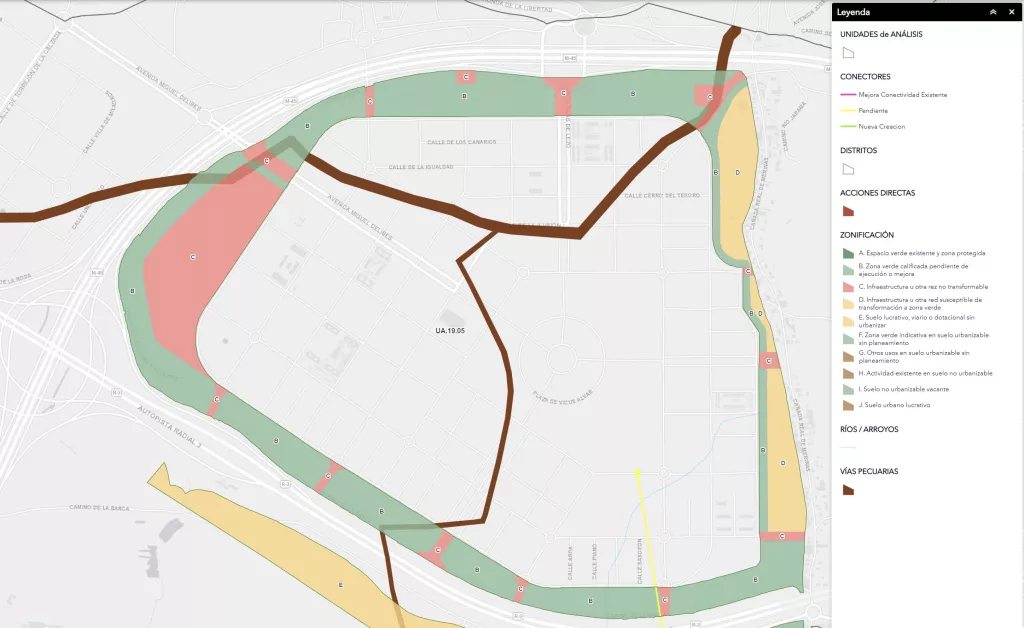 Plano de las areas del Bosque Metropolitano que afectan a El Cañaveral