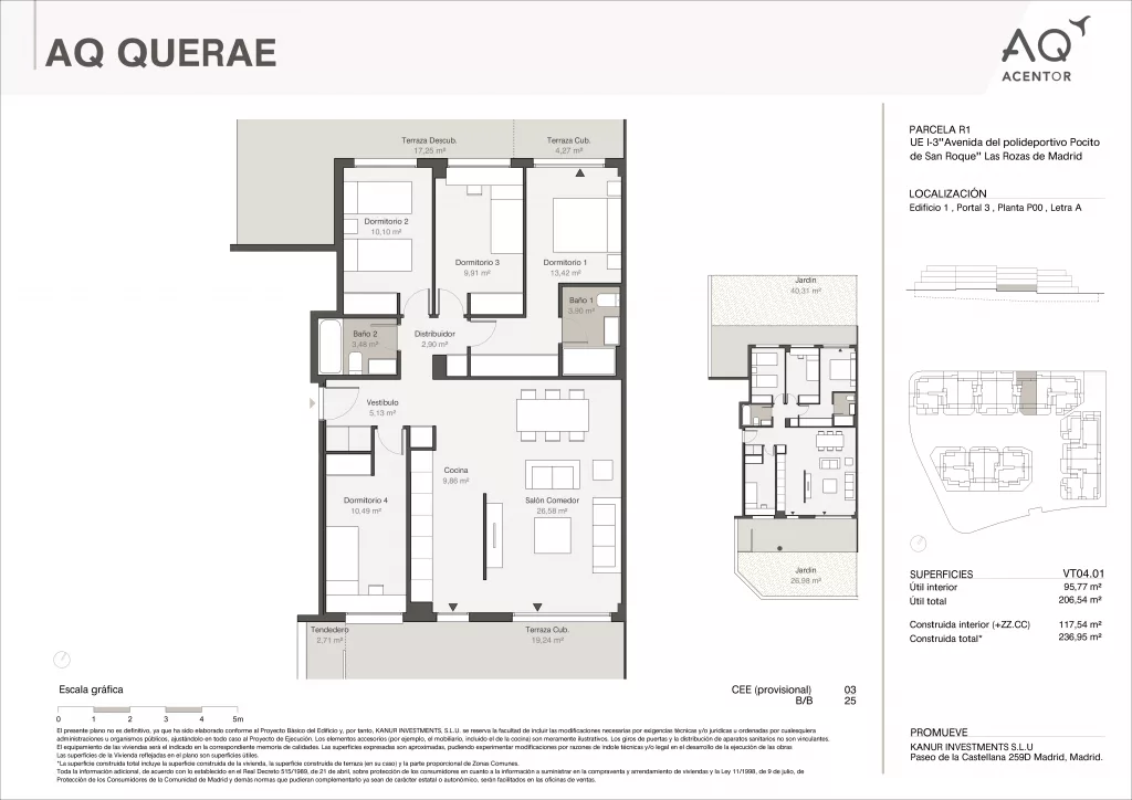 Plano de una vivienda de 4 dormitorios